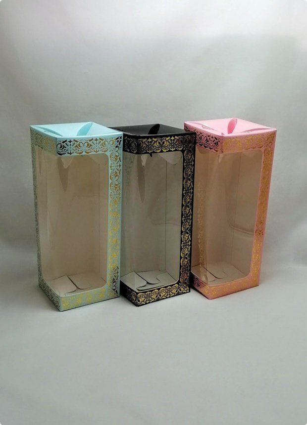 8X8X21 Cm Altın Yaldızlı Pencereli Bebek Hediyelik Kutu