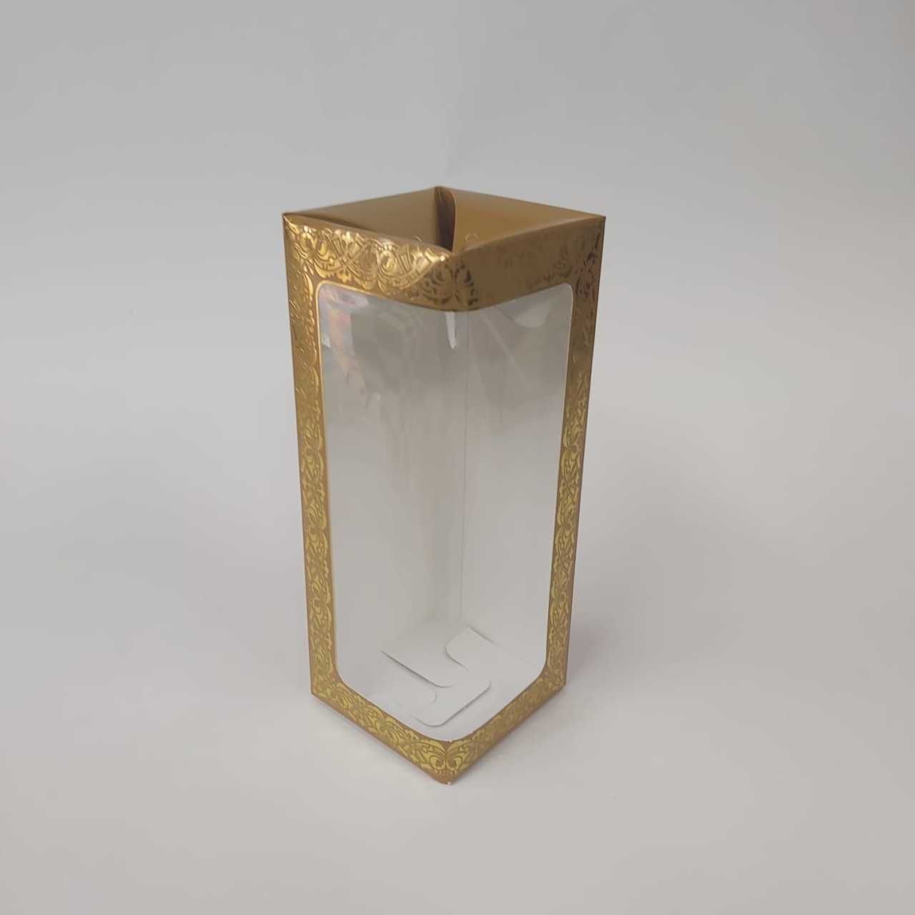 8X8X21 Cm Altın Yaldızlı Pencereli Hediyelik Havlu Kutu