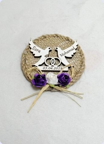 İsim yazılı KUŞLU Çuval Yuvarlak Magnet (Söz, Nişan, Nikah, Şekeri)