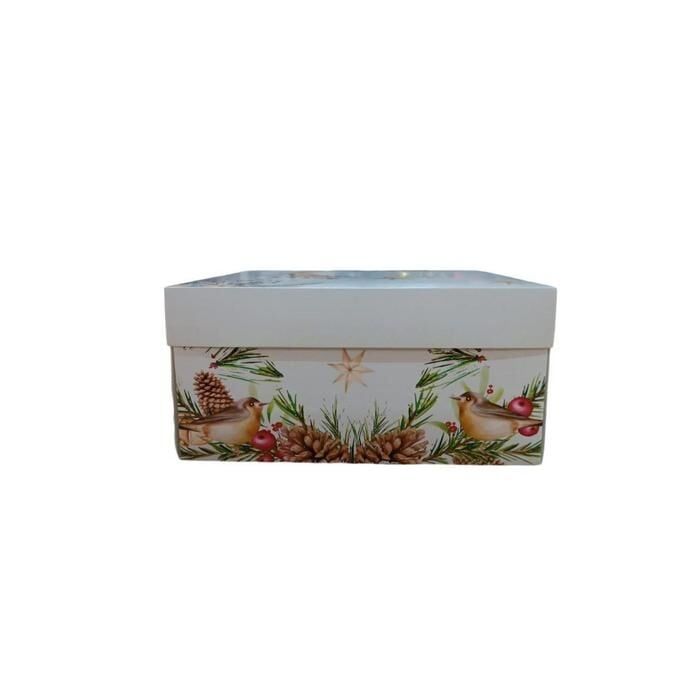 26x26x9 Cm Yılbaşı Desenli Beyaz Komple Karton Hediye Kutuları