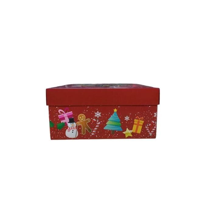 26x26x9 Cm Yılbaşı Desenli (Merry Christmas) Kırmızı Komple Karton Hediye Kutuları