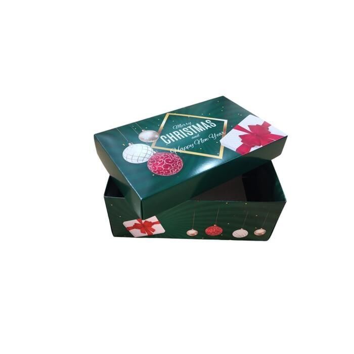25x15x10 Cm Yılbaşı Desenli (Mery Christmas) Yeşil Komple Karton Hediye Kutuları