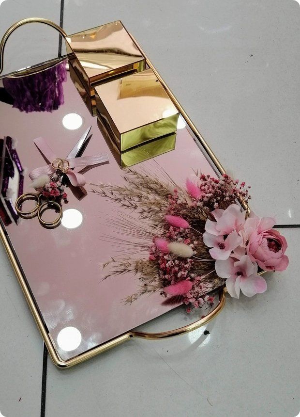 Süslü Siyah aynalı metal damat / tepsi set