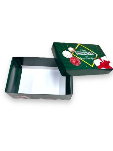 25x15x10 Cm Yeşil Chiristmas Yazılı Top Desenli Hediye Karton Kutu