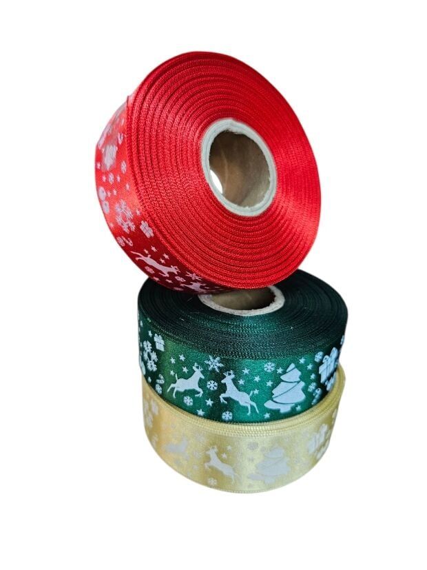 3 Cm (20 Mt.) Yılbaşı Geyikli Saten Kurdele