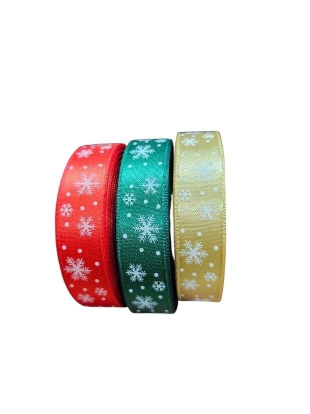 2 Cm (20 Mt.) Yılbaşı Kar Taneli Saten Kurdele