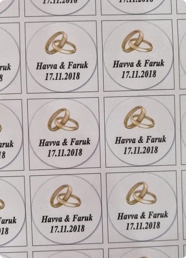 Alyans Nikah Şekeri Yuvarlak etiket 1 Sayfa(54 adet)