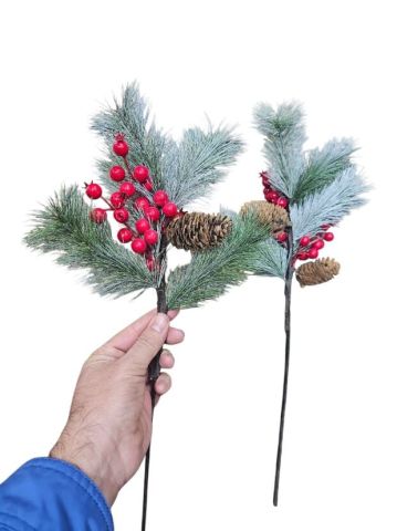 Karlı Çam kozalaklı Narlı uzun Stick Yılbaşı Dalı