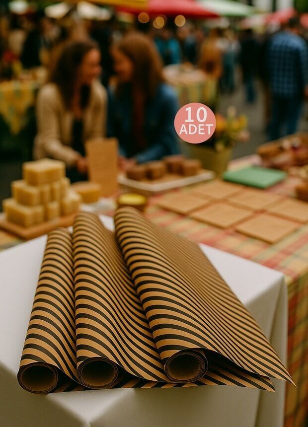 10 lu Kraft Siyah (Verev çizgili) Hediye Paketi / Buket Kağıdı