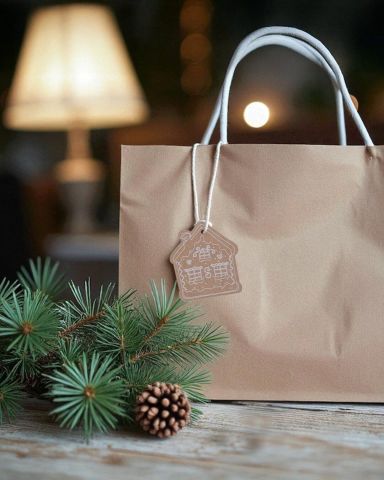 Yılbaşı, Gingerbread Ev Tasarımlı Hediye Etiket  Kraft Delikli Tebrik Kartı Seti