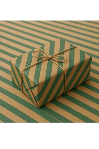 10 lu Kraft Yeşil (Verev çizgili) Hediye Paketi / Buket Kağıdı