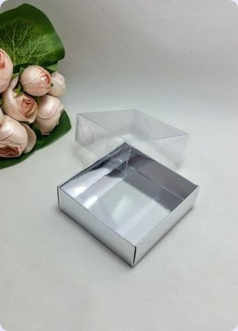 50 li 8x8x3 cm (Gümüş) Altı Karton Asetat Kapaklı Kutu