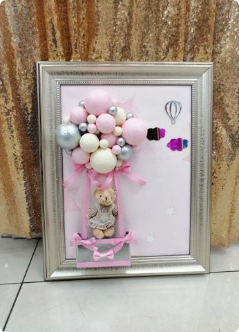 Ahşap Çerçeveli YANDAN SÜSLÜ  Salıncaklı balonlu Bebek Kapı Süsü
