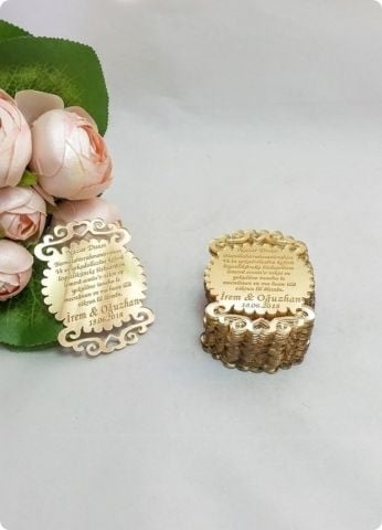 Oval Tırtıklı Pleksi Ayna Nikah / Bebek Şekeri