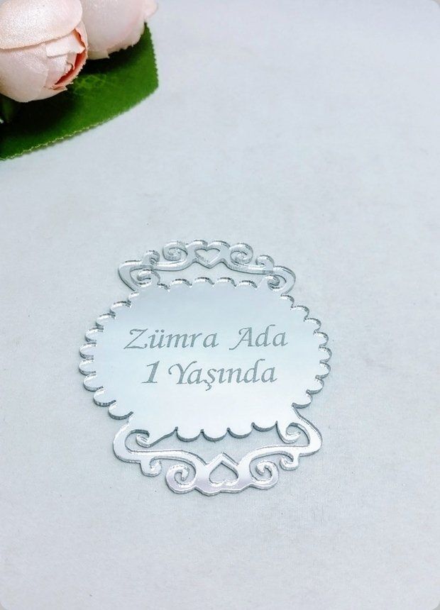 Oval Tırtıklı Pleksi Ayna Nikah / Bebek Şekeri