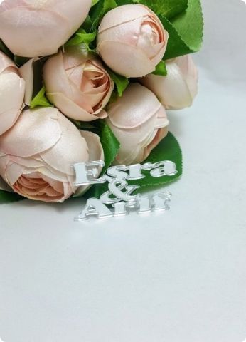 Gelin Damat İsim Yazılı Pleksi Ayna Nişan, Nikah Şekeri Etiket