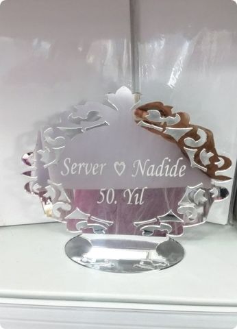Desenli Pleksi Ayna İsimlik (Söz,Nişan,Nikah Masası)