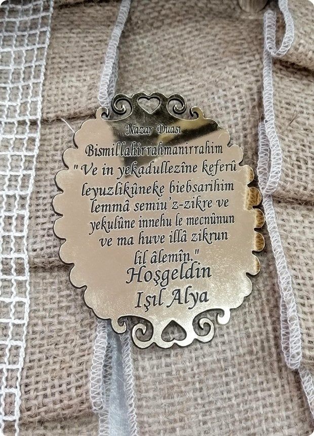 Nazar Duası Yazılı Lazer Kesim Pleksi Ayna Bebek Şekeri