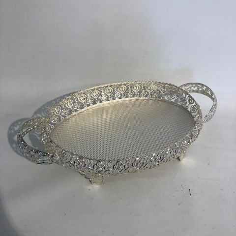 Çiçek Desenli Oval Metal tepsi