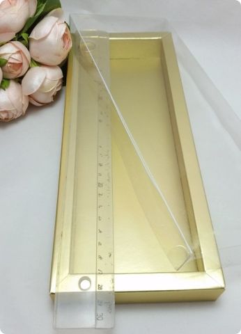 10x28 cm Altı Karton, Üstü Asetat/Şeffaf Kapaklı Diktörtgen Kutu 15 Li