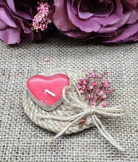 20 Adet Kenarı çiçekli kalp tealight mum Kına hediyelik, nikah şekeri