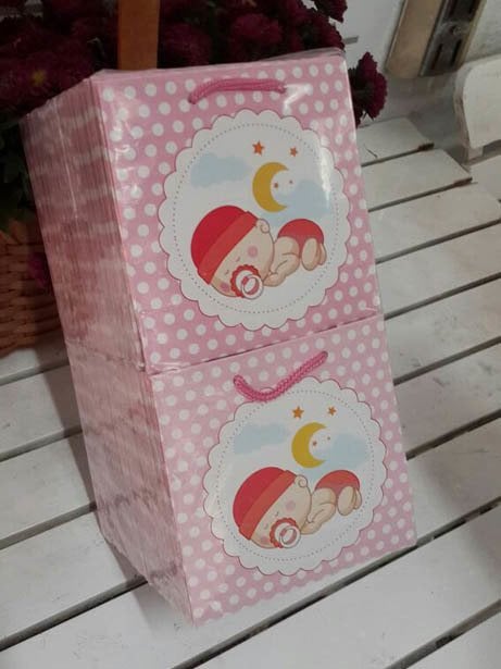 50 Li 11x11 Cm (Pembe,Mavi,Kraft) Körüklü Karton Çanta
