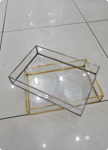 30X20 Cm Metal Kenarlı cam tepsi