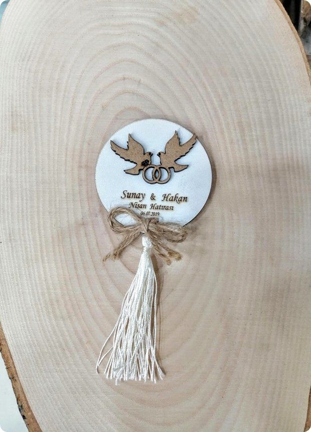 6 cm Süslü Kuşlu Kabartmalı Mdf Söz, Nişan Magnet