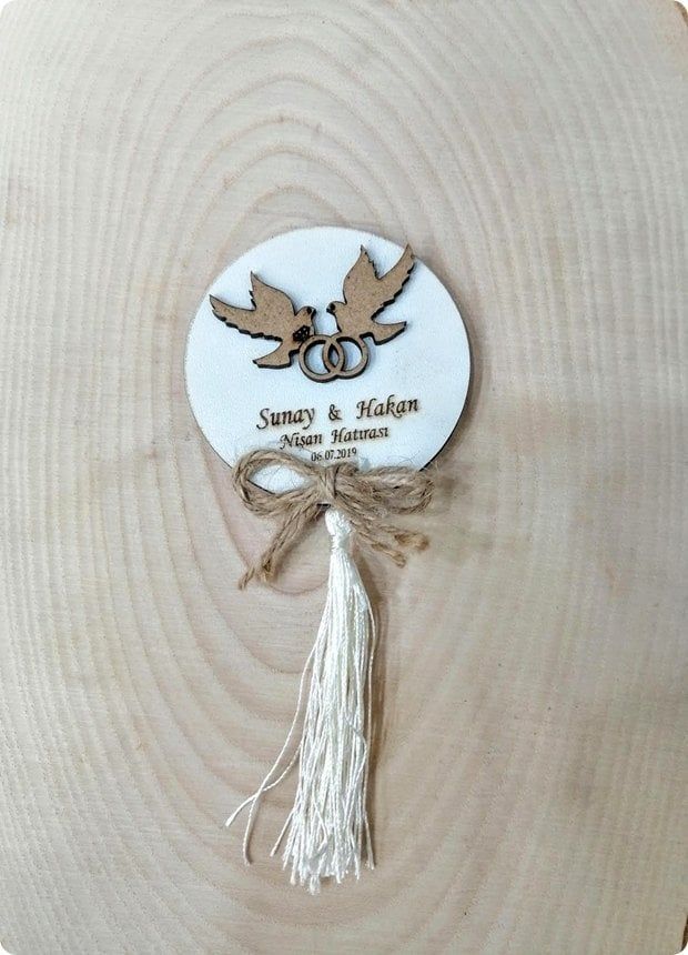 6 cm Süslü Kuşlu Kabartmalı Mdf Söz, Nişan Magnet